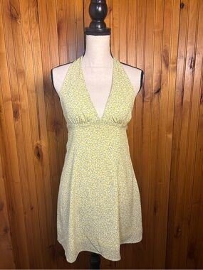 H&M Yellow Floral Halter Midi Dress, size Small